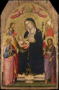 Agnolo Gaddi - Madonna col Bambino con San Giovanni Evangelista, San Giovanni Battista, San Giacomo di Compostela e San Nicola di Bari